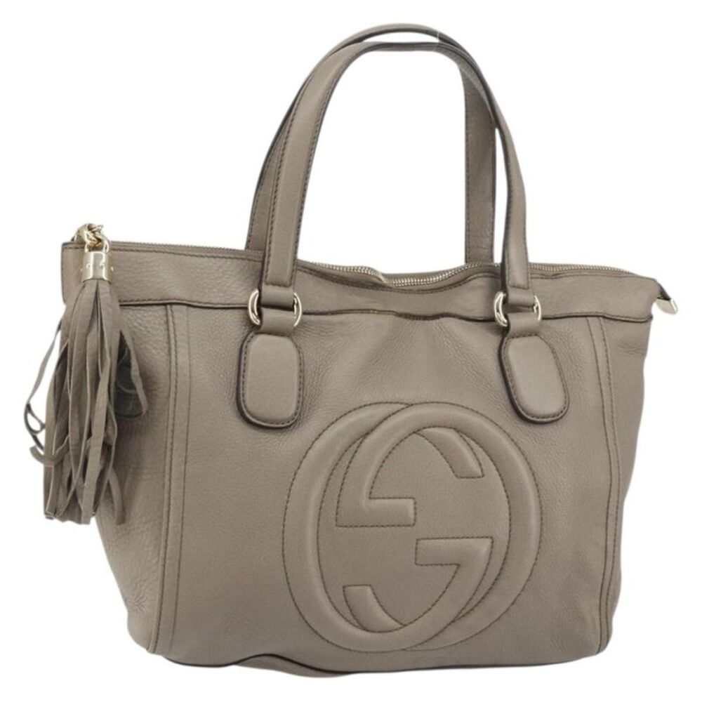 Gucci Soho Convertible Soft Top Handle Leather Gray Leather Handbag